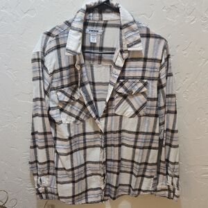RSQ Beige and Black Plaid Shirt